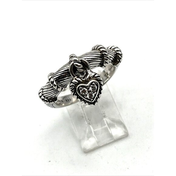 Judith Ripka Sterling Silver 925 CZ Dangle Heart Charm Ring Sz 9 - Picture 3 of 9